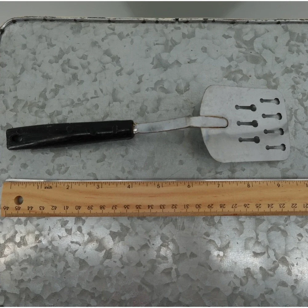 Vintage EKCO USA Key Hole Turner‎ Slotted Spatula Black Handle 9.5 Inch